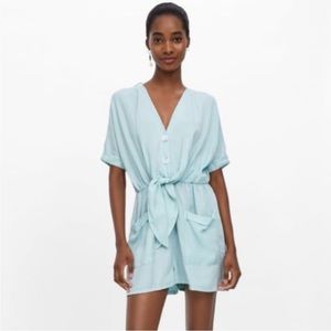 Zara Short Jumpsuit with Pockets Seafoam Romper